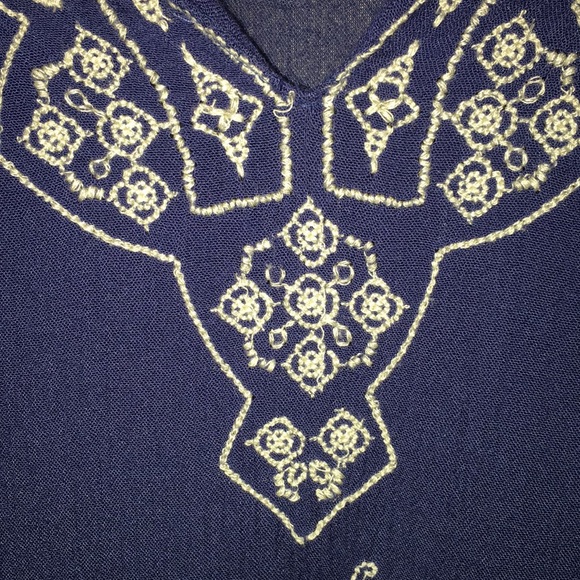 Navy Embroidered Sun Dress Bell Arms Short - Picture 2 of 5